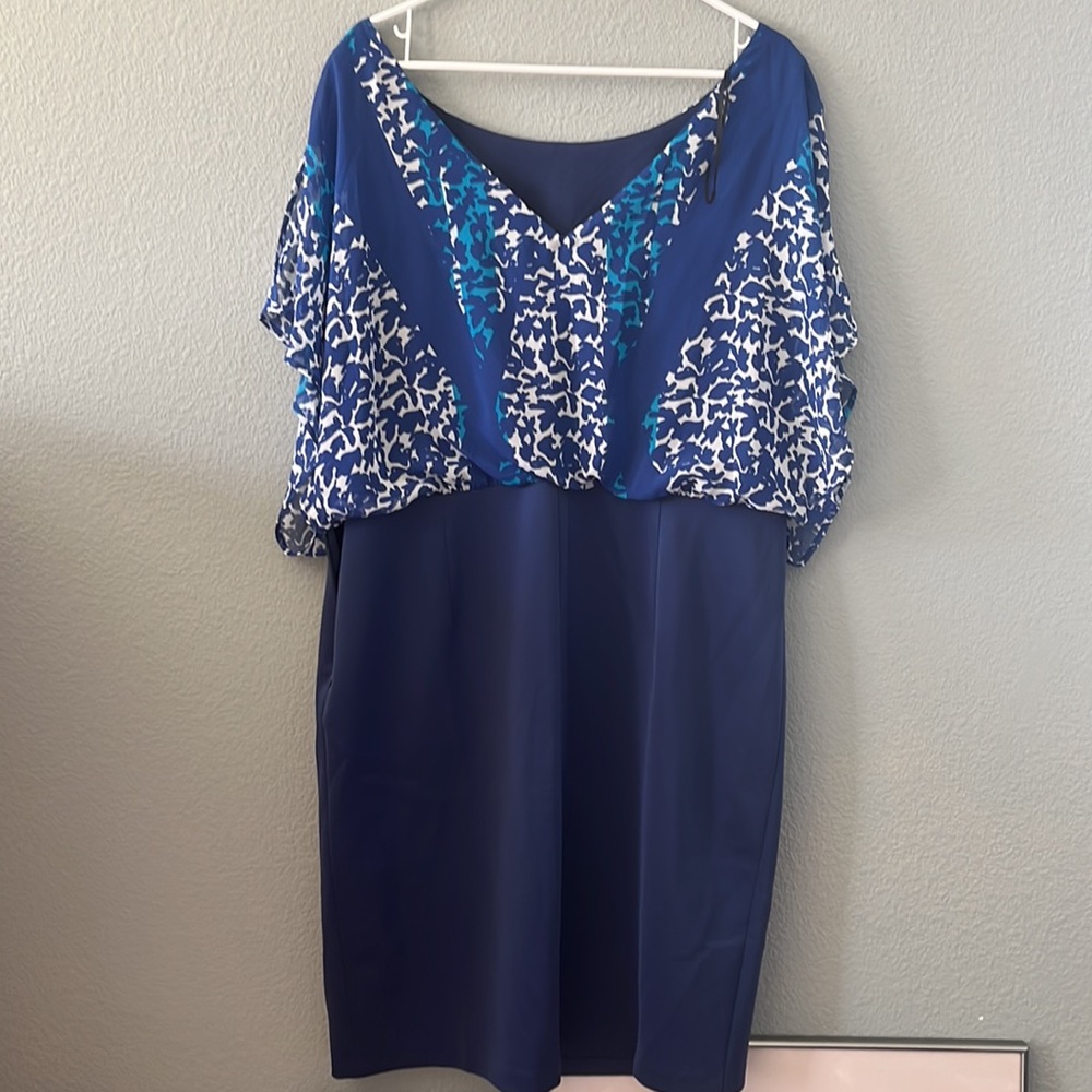 Lovely Sangria women size 18 W blue dress with sheer blue overlay split … - Picture 4 of 8